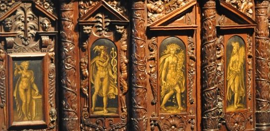 «Cabinet» créé par l'architecte et sculpteur Hugues Sambin, XVIe siècle. Détail : les figures mythologiques