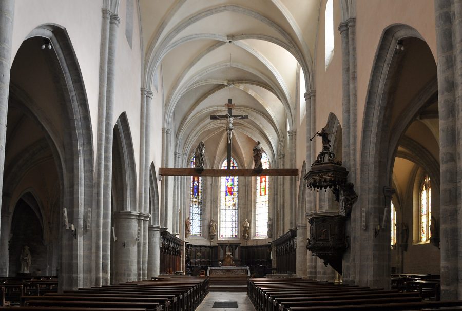 Vue d'ensemble de la nef de la collégiale Saint-Hippolyte