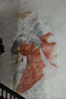 Peinture murale près de l'orgue : Saint Christophe porte l'Enfant Jésus