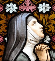 Vitrail de l'apparition du Sacré–Cœur à Marguerite–Marie Alacoque, détails
