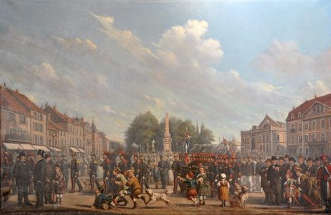 «Défilé de la Compagnie des sapeurs–pompiers, Place Neuve à Vesoul», 1882