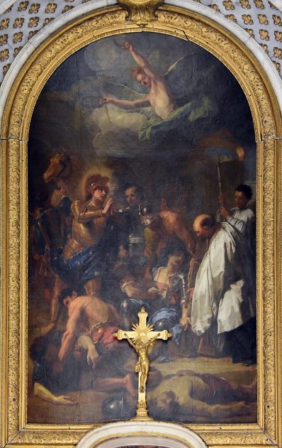 «Saint Louis priant pour les blessés et les faisant assister  après une bataille» par 		Jean Jouvenet, huile sur toile, 1709-1710