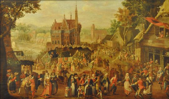 «Kermesse flamande» d'après David Vinckboons, huile sur bois