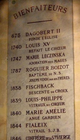 Liste (partielle) des bienfaiteurs de l'église