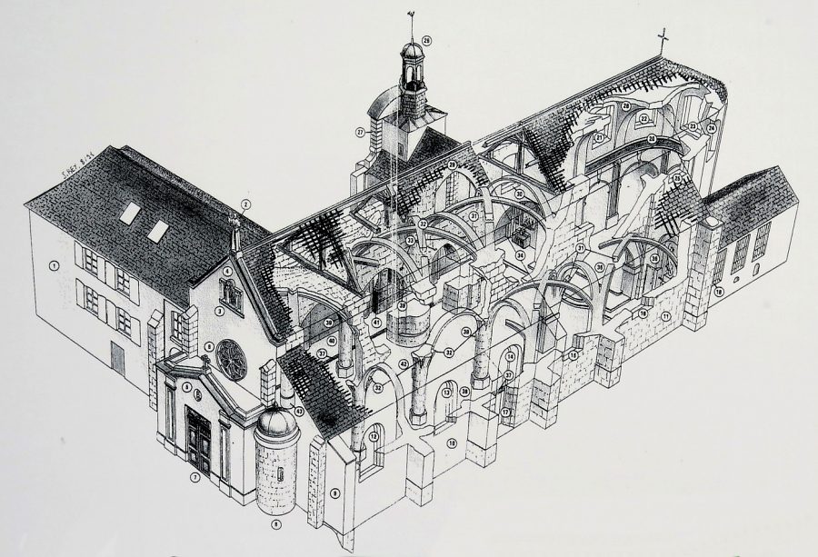 Vue axionométrique échorchée de l'église Saint-Romain