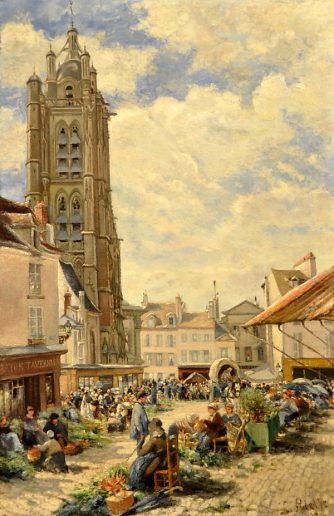 Tableau de Ludovic Piette, Le marché aux légumes , place du petit Martray à Pontoise