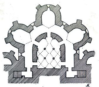 Plan de la crypte : une chapelle centrale, un déambulatoire
