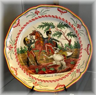 «Excelmans à Vetinger», Plat en faïence de petit feu, Lorraine, Manufacture des Islettes (), vers 1825–1830