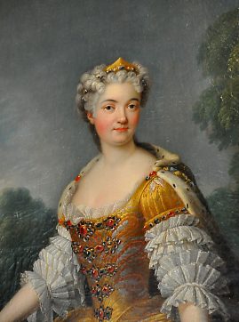 «Portrait en pied de Marie Lesžcžynska» par François Stiémart (1680–1740), détail