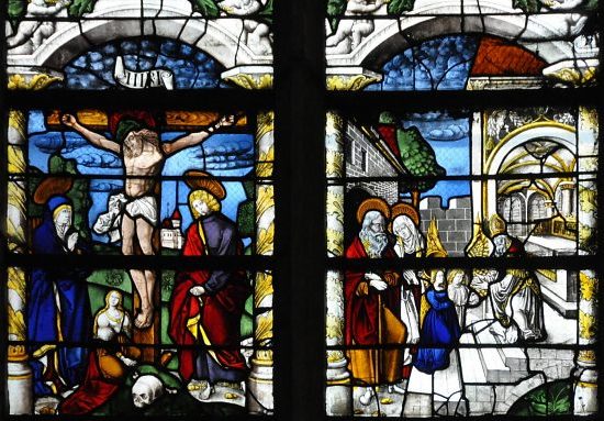 Baie n°6 : la Crucifixion et la Présentation de la Vierge au Temple