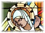 La Vierge apporte le Cierge miraculeux, vitrail de Saint-Nicolas-en-Cité La Vierge apporte le Cierge miraculeux, vitrail de Saint-Nicolas-en-Cité
