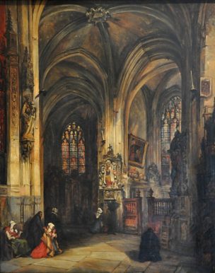 Huile sur toile «Intérieur d'église»