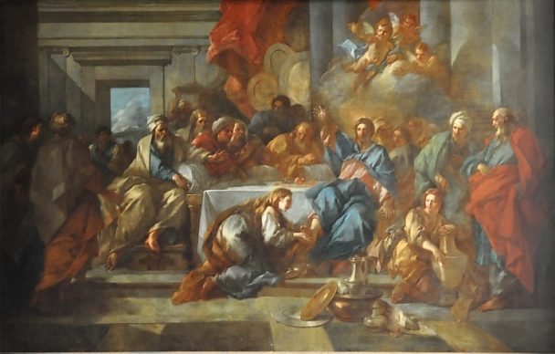 Tableau dans l'entrée de la collégiale : «MarieMadeleine lave les pieds de Jésus» Tableau dans l'entrée de la collégiale : «MarieMadeleine lave les pieds de Jésus»