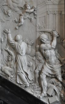 Panneau en marbre blanc : les Normands saccagent un couvent