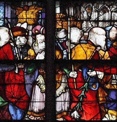 Baie 108 – Le Mariage de la Vierge : Joseph (à droite) reconnaissable à sa fleur de lys