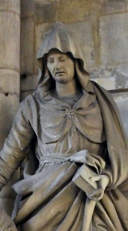«L'Éducation de la Vierge», statue de pierre attribuée à Guillaume Brodon, XVIIe siècle, détail