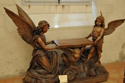 Console aux deux anges par Léon Morice, vers 1902, bois