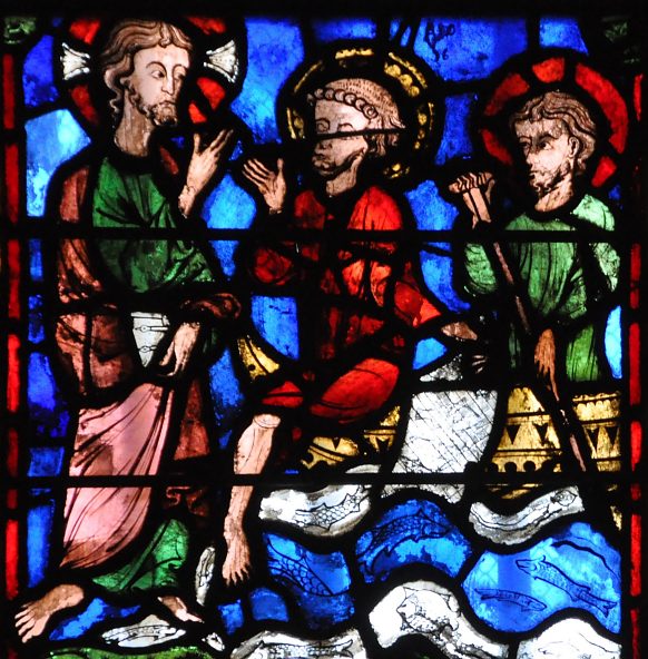 L'Appel de Jésus à Pierre dans un vitrail du XIVe siècle L'Appel de Jésus à Pierre dans un vitrail du XIVe siècle