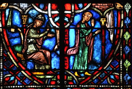 Le Miracle de Théophile, détail de la verrière Le Miracle de Théophile, détail de la verrière