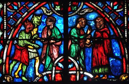 Le Miracle de Théophile, détail de la verrière Le Miracle de Théophile, détail de la verrière