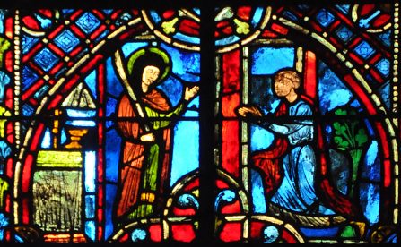Le Miracle de Théophile, détail de la verrière Le Miracle de Théophile, détail de la verrière