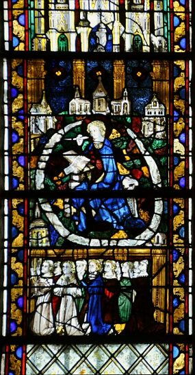 Vitrail de 1340-1350, Saint Jean écrit aux sept églises d'Asie