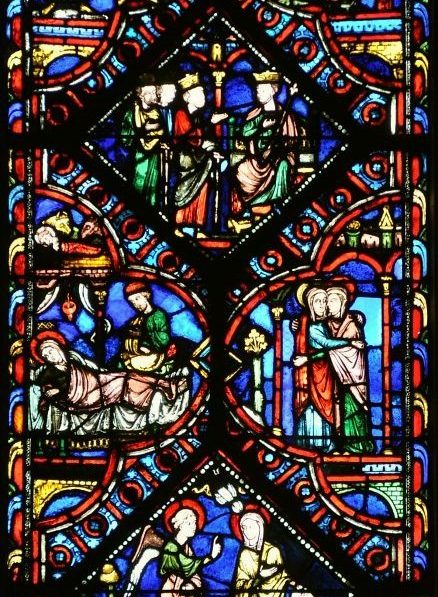 Vitrail des scènes de la vie de la Vierge, 1240, détail Vitrail des scènes de la vie de la Vierge, 1240, détail
