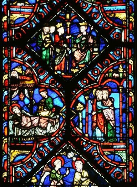 Vitrail des scènes de la vie de la Vierge, 1240, détail