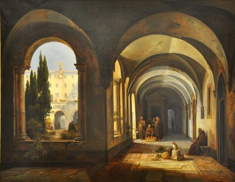 «Rome, Moines franciscains dans le cloître de Santa Maria  d'Aracoeli»