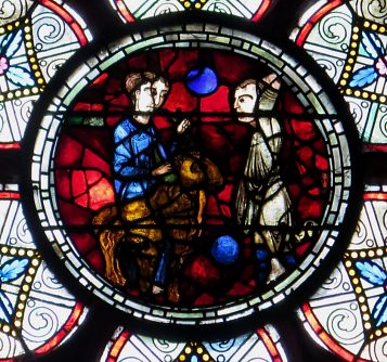 Scène de sacrifice (), vitrail de 1225–1230 dans la chapelle Saint–Guillaume