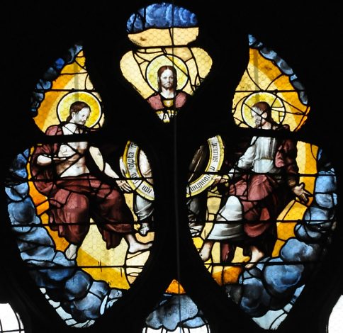 Tympan du vitrail de la baie 11 : La Trinité, 1er quart du XVIe siècle
