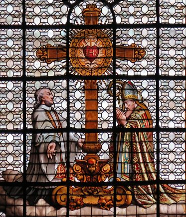 Saint Sulpice et Jean-Jacques Olier en adoration devant le Sacré-Cœur