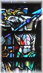 La Crucifixion, vitrail de l'atelier Gaudin, XXe siècle, détail