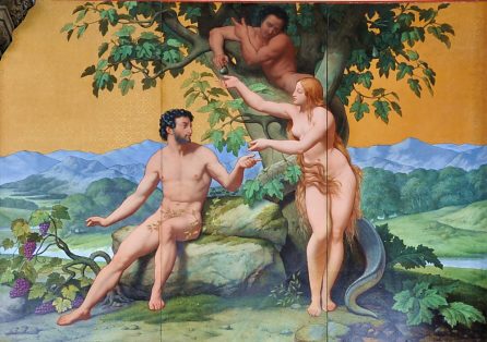 «Chute d'Adam et Ève», plaque de lave émaillée