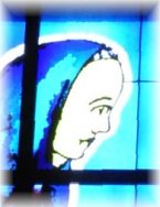 La Visitation, détail du vitrail dessiné par Martial Raysse