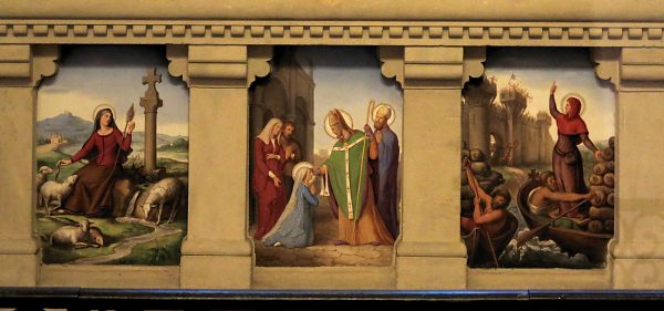 Peintures de Paul et Anie Balze sur le soubassement de l'autel Saint-Benoît-Joseph-Labre