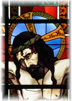 Vitrail de la Crucifixion d'Henri-Marcel Magne, détail Le Christ