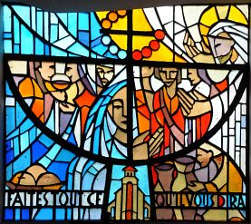 «Les Noces de Cana», vitrail de Jean-Louis Lambert dans l'Oratoire