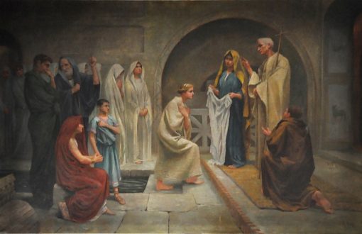 Peinture murale «Le baptême dans les catacombes» par Roy (1880-1950)