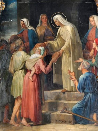 Sainte Geneviève faisant l'aumône aux pauvres