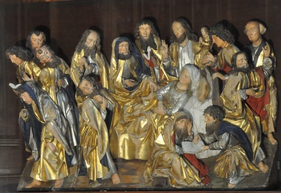 Dormition de la Vierge en bois polychrome (Flandres, vers 1500)