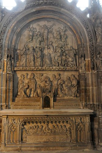 Retable avec la Cène, le martyre de saint Étienne et la Crucifixion