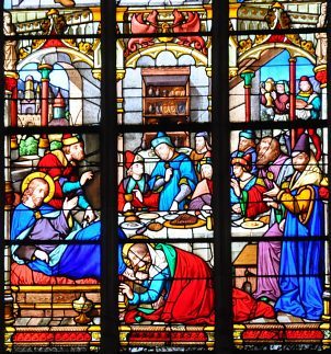 Vitrail de Marie Madeleine, registre inférieur (XIXe siècle) Vitrail de Marie Madeleine, registre inférieur (XIXe siècle)