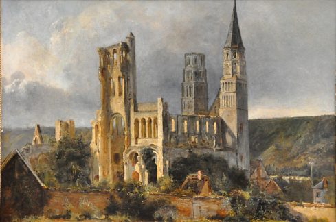 «L'abbaye de Jumièges», huile sur papier marouflé, 1834.