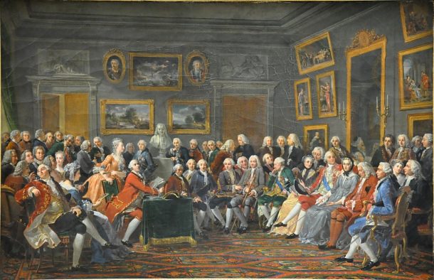 «Lecture de la tragédie L'Orphelin de la Chine de Voltaire dans le salon de madame Geoffrin en 1755»