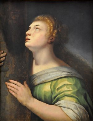 «Madeleine au pied de la croix», huile sur bois.