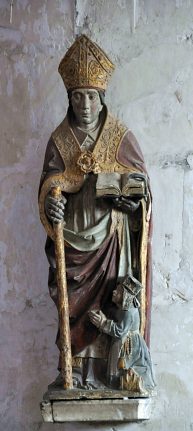 Statue d'un saint évêque et de sa donatrice