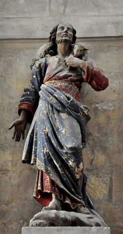 Statue du Bon Pasteur, bois peint, XVIIe siècle