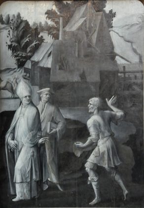Panneau Renaissance en grisaille (XVIe siècle), vie de saint Rémy