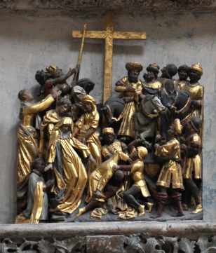 Le Calvaire, haut-relief en bois peint